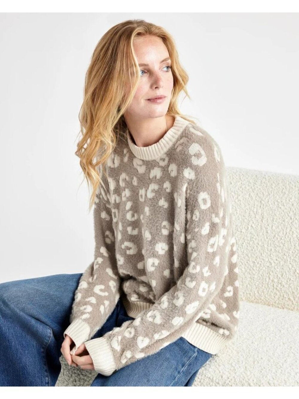 Splendid Mal Leopard Women’s Crewneck Jacquard Eyelash Sweater Size XS New with - Picture 5 of 6